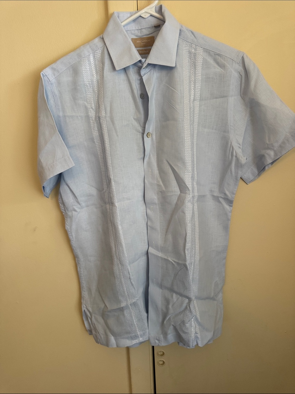Jon Sonen Light Blue Linen Short-Sleeve Button-Down Shirt